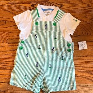 Little Me Green and White Kids Matching Set